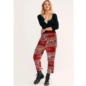 Free People Fes Velvet Harem High Rise Pull-On Pockets Cropped Pants Boho